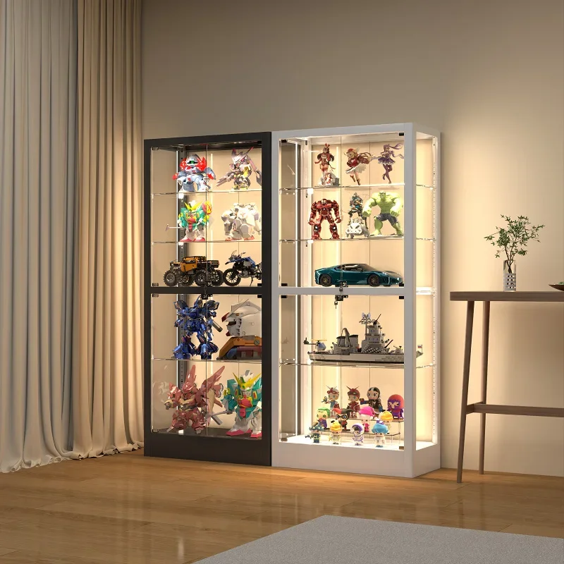 All-glass figure cabinet display with lamp glass transparent dust-proof display toy Lego display storage