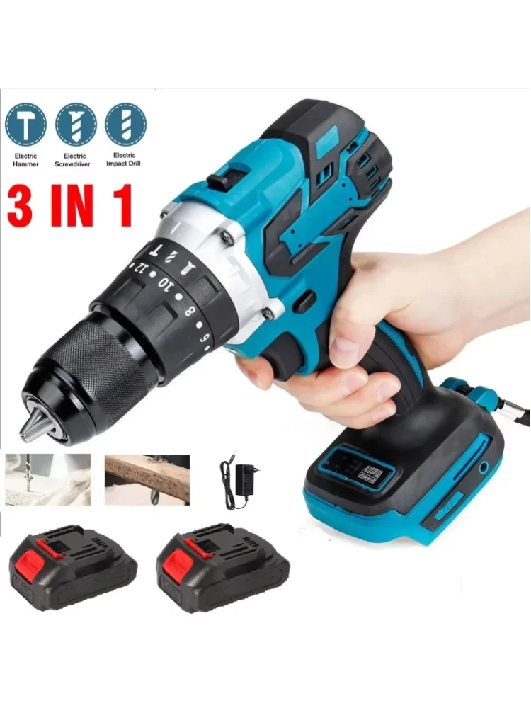 3-in-1 520N.M Drehmoment-Elektro-Schlagbohrmaschine 10mm Bohrfutter Flachbohrer Hammer 4000 U/min Elektroschrauber für Makita 18V Akku
