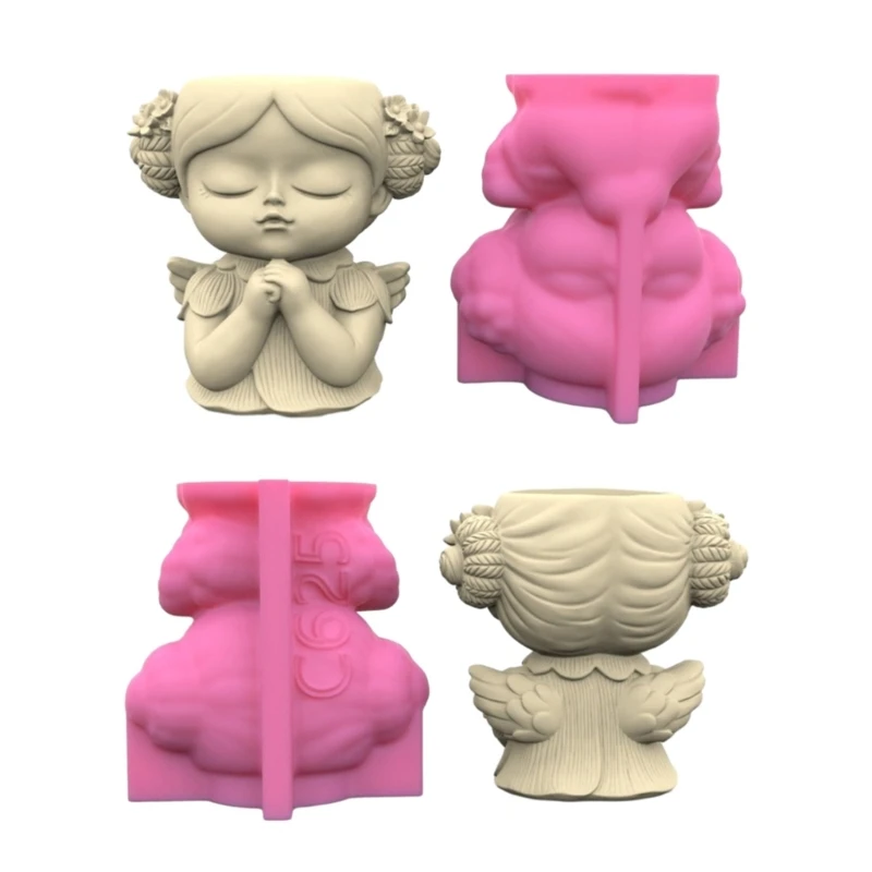 ZB91 Prayer Girl Concrete Flower Pots Molds Succulent Planter Vase Silicone Mold Decor