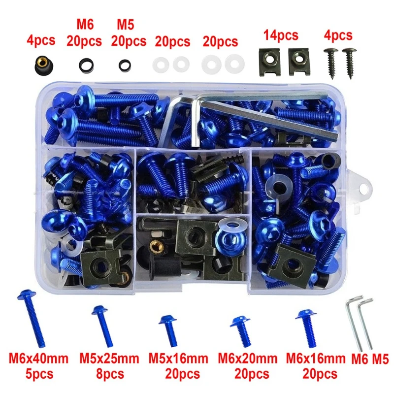 177pcs/Box Colorful Fasteners Screws Set Aluminum Windscreen Screws Motorcycle Fairing Bolt Kit Motorcycle Modified Parts