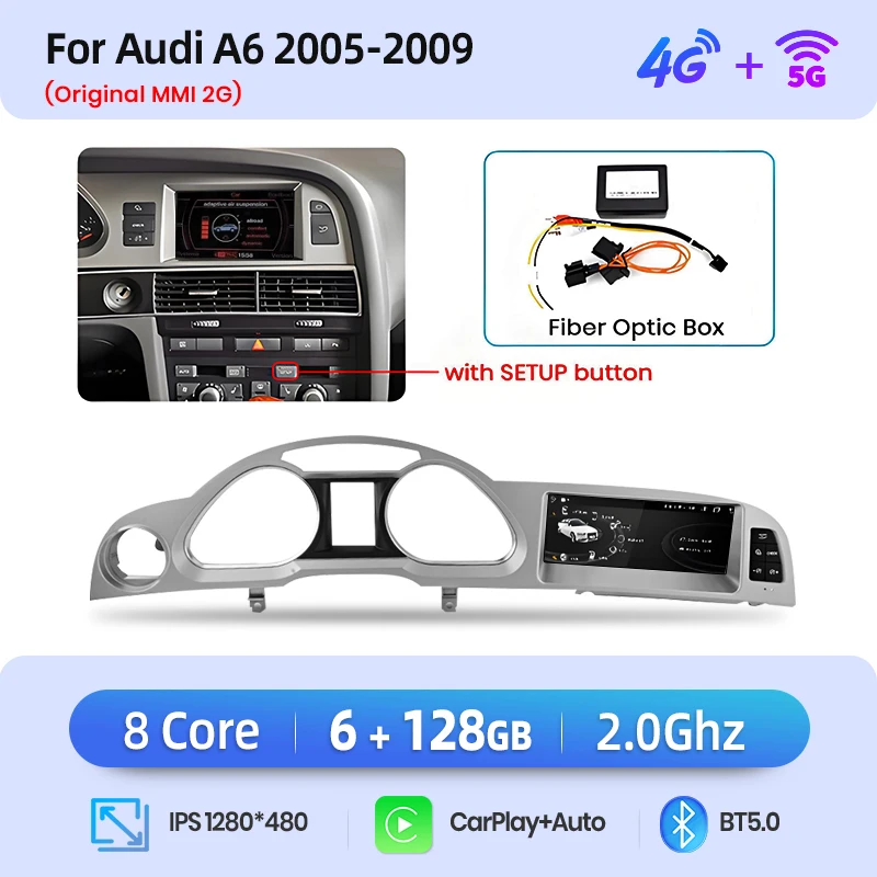 Junsun 8.8 Inch Draadloze CarPlay Andorid Auto Radio Multimedia Voor Audi A6 C6 4F 2005-2011 MMI 2G 3G GPS Navigatie Stereo