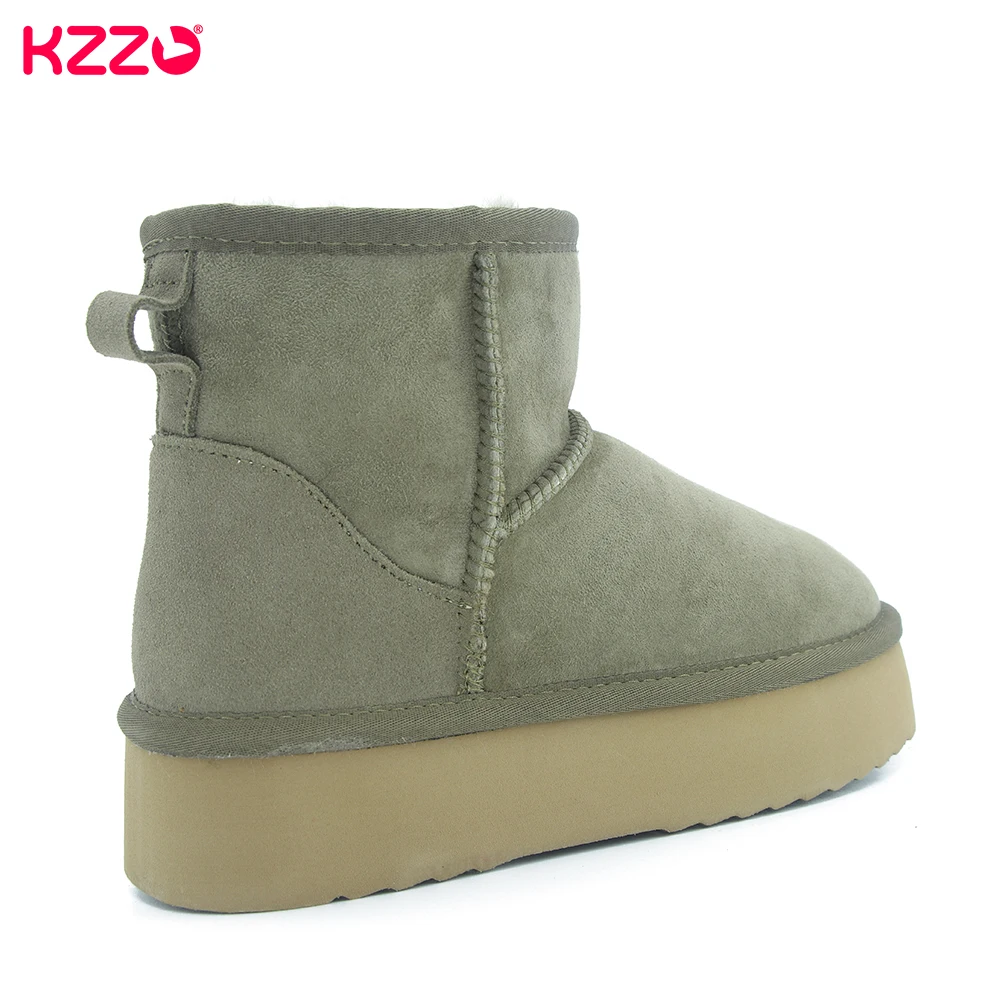 KZZO Australia Classic Platform Snow Boots Women Sheepskin Suede Leather Natural Fur Wool Lined Casual Ankle Winter Warm Shoes