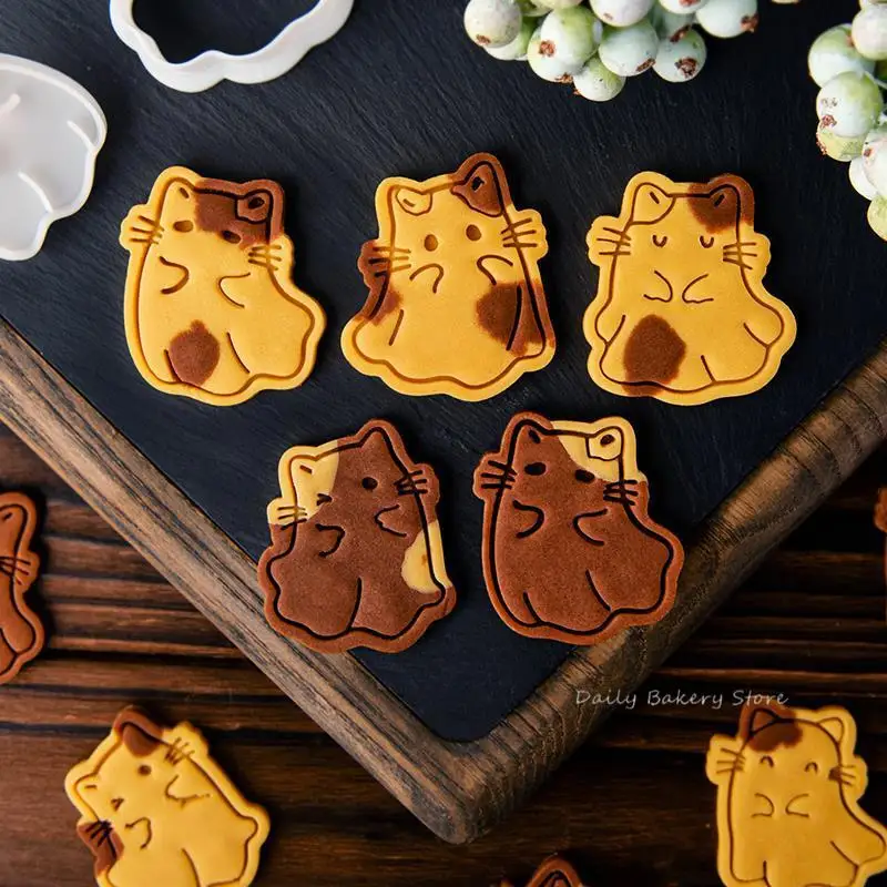 Ghost Kitten Cookie Mold Cute Cartoon Cat Ghost Fondant Cookie Cutter Frosting Dessert Decorating Tool Halloween Baking Supplies