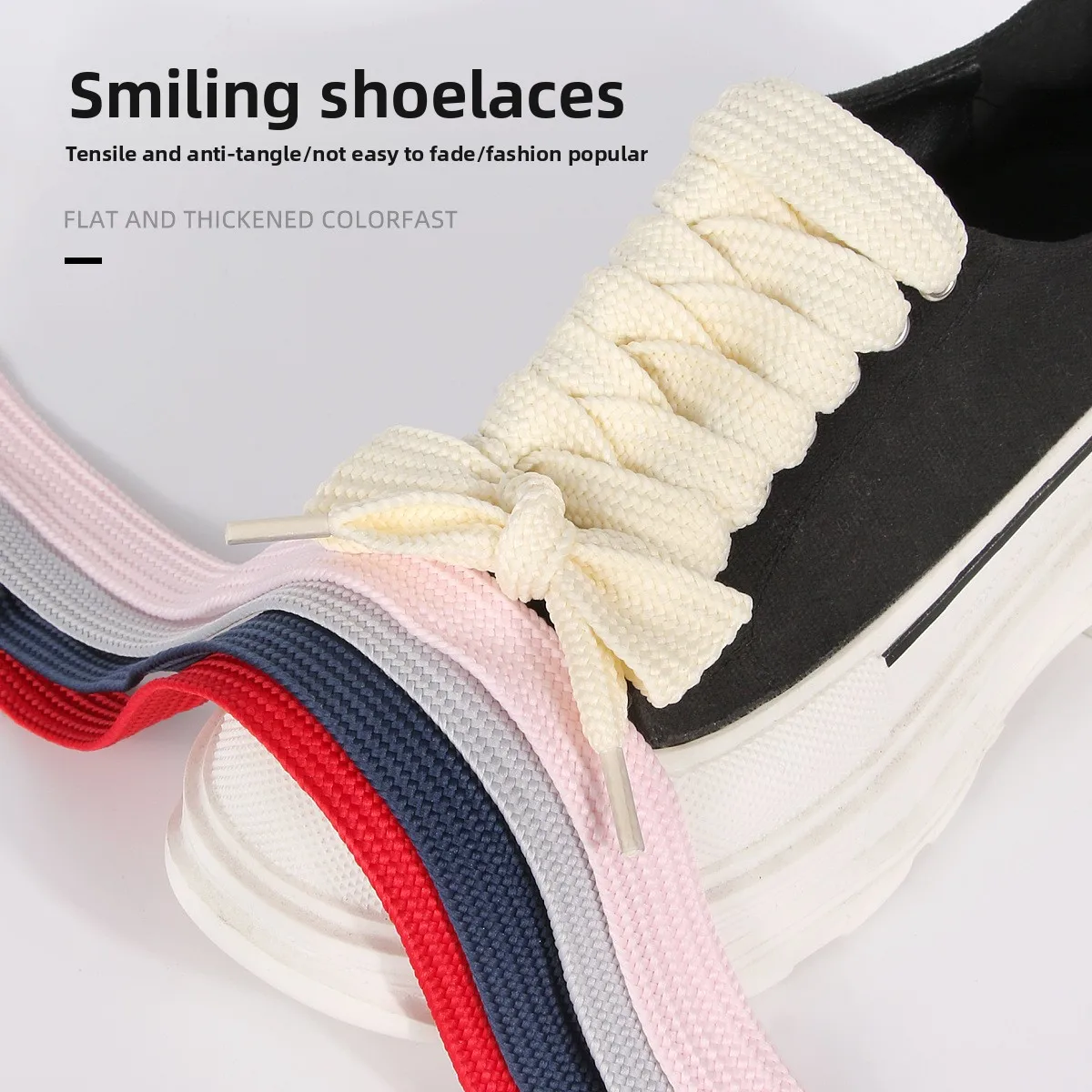 

2.2cm Flat Shoelace Open Mouth Colorful Woven for White Sports Casual Shoes Wide Shoelace Knot-resistant Easy to Tie