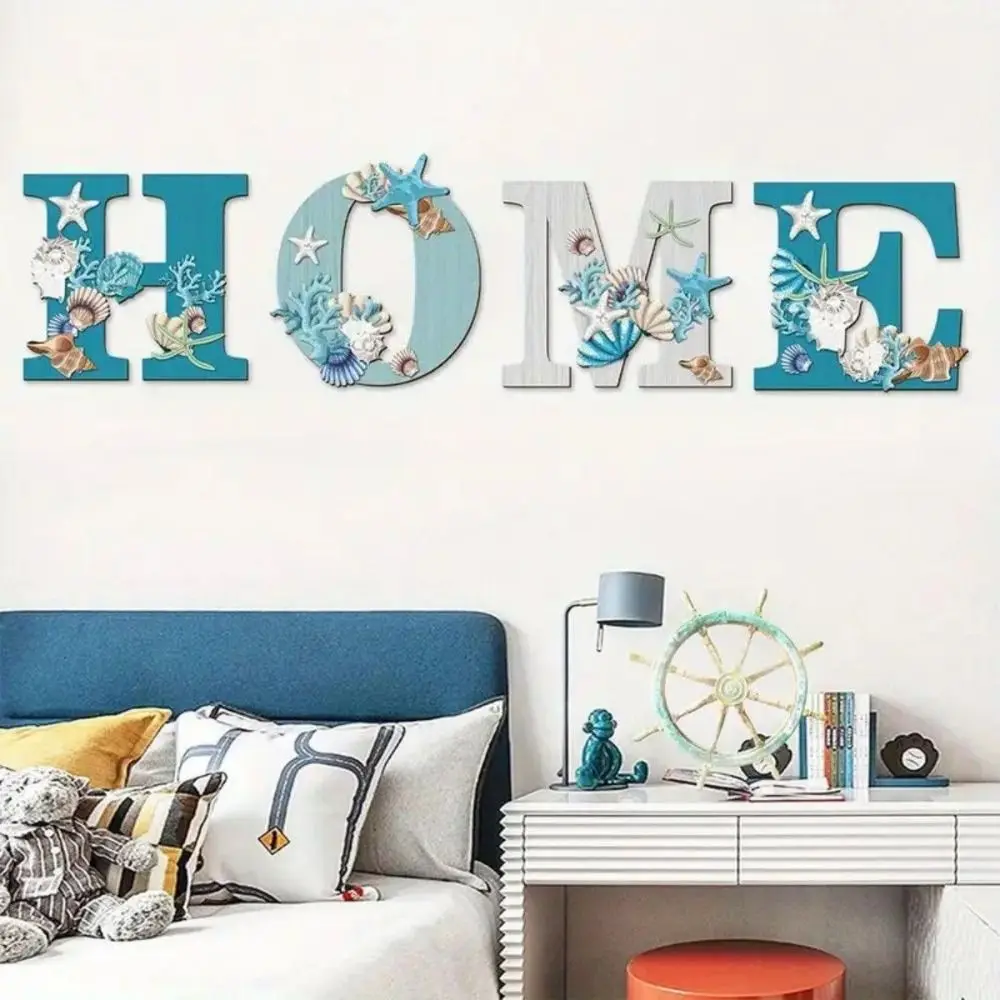 

4Pcs/set Beach Theme Ocean Sign Pendant Nautical Style Unique Wooden Hanging Pendant Handmade Wall Hanging Ornaments Living Room