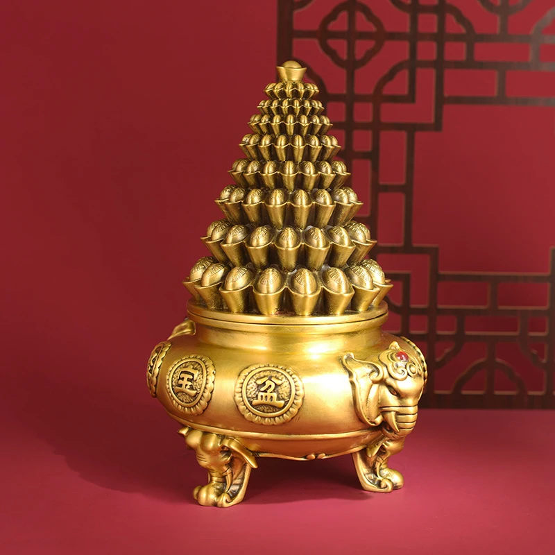 Brass Ornament, Five-Directional Wealth God Censer, Treasure Basin Incense Burner, Home Living Room Craft, Openin