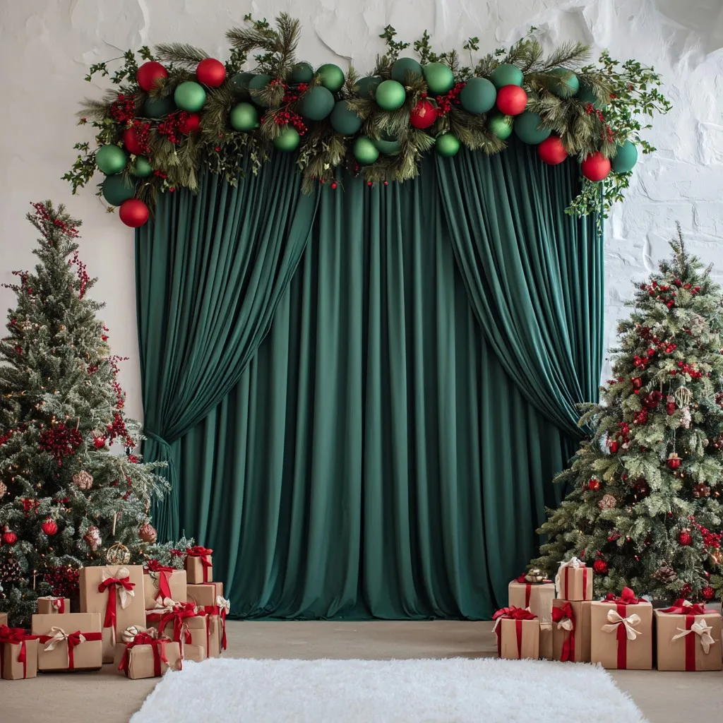 Christmas Green Backdrop Curtain, Wrinkle Free Soft Fabric Drapes Wedding Dark Green Curtain Backdrop for Birthday Party Decor