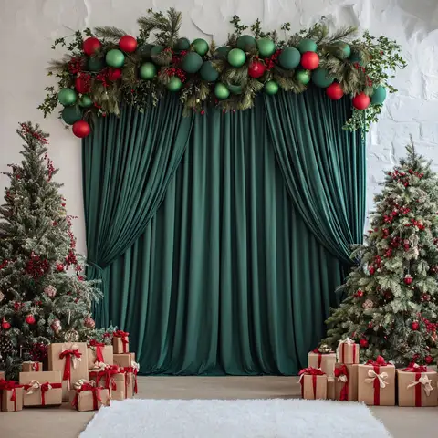Christmas Green Backdrop Curtain, Wrinkle Free Soft Fabric Drapes Wedding Dark Green Curtain Backdrop for Birthday Party Decor