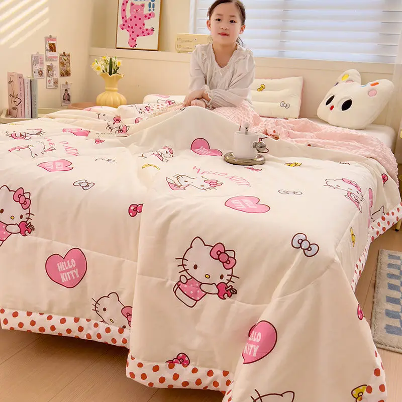 

Summer Sanrio Kuromi Hello Kitty Anime Cool Bed Quilt Cute Cinnamoroll Cartoon Children Nap Blanket Lovely Gifts for Girls