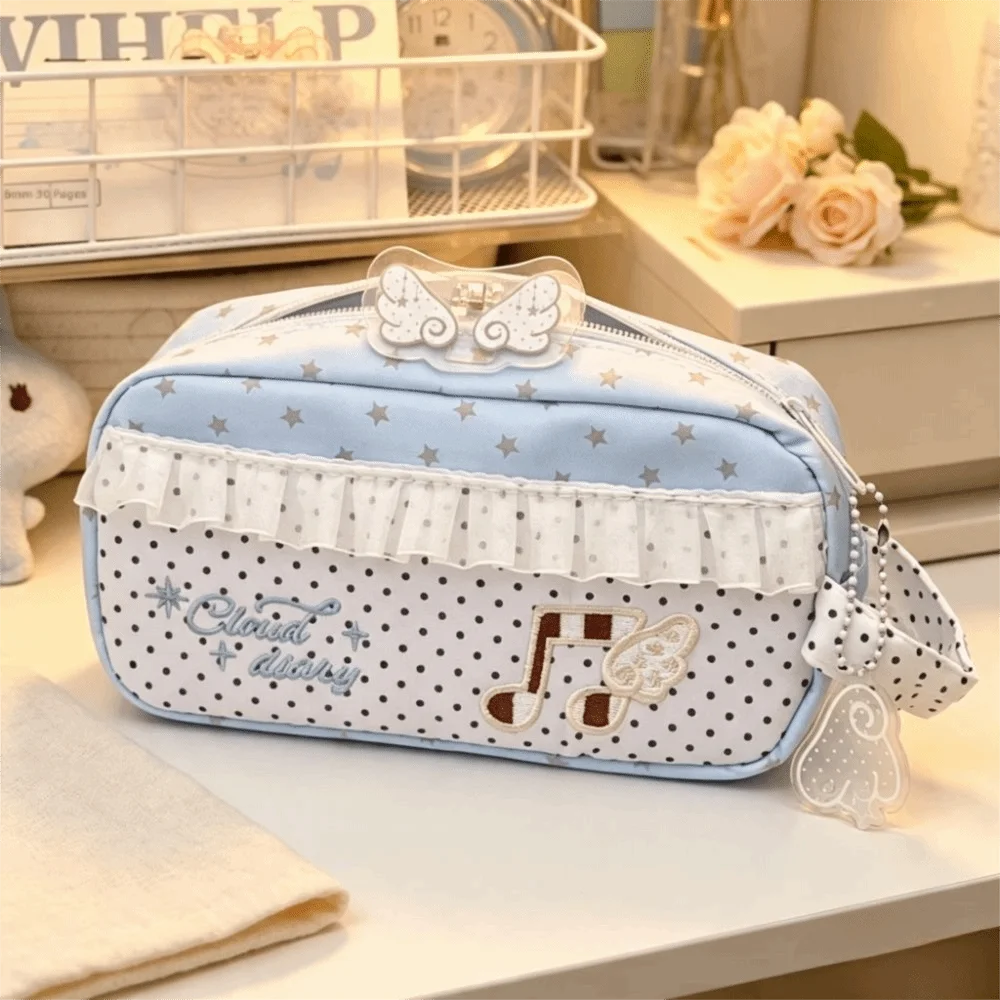 Portable Musical Note Pen Bag Wave Point Splicing Pencil Case Soft Material Large Capacity Pencil Bag Office