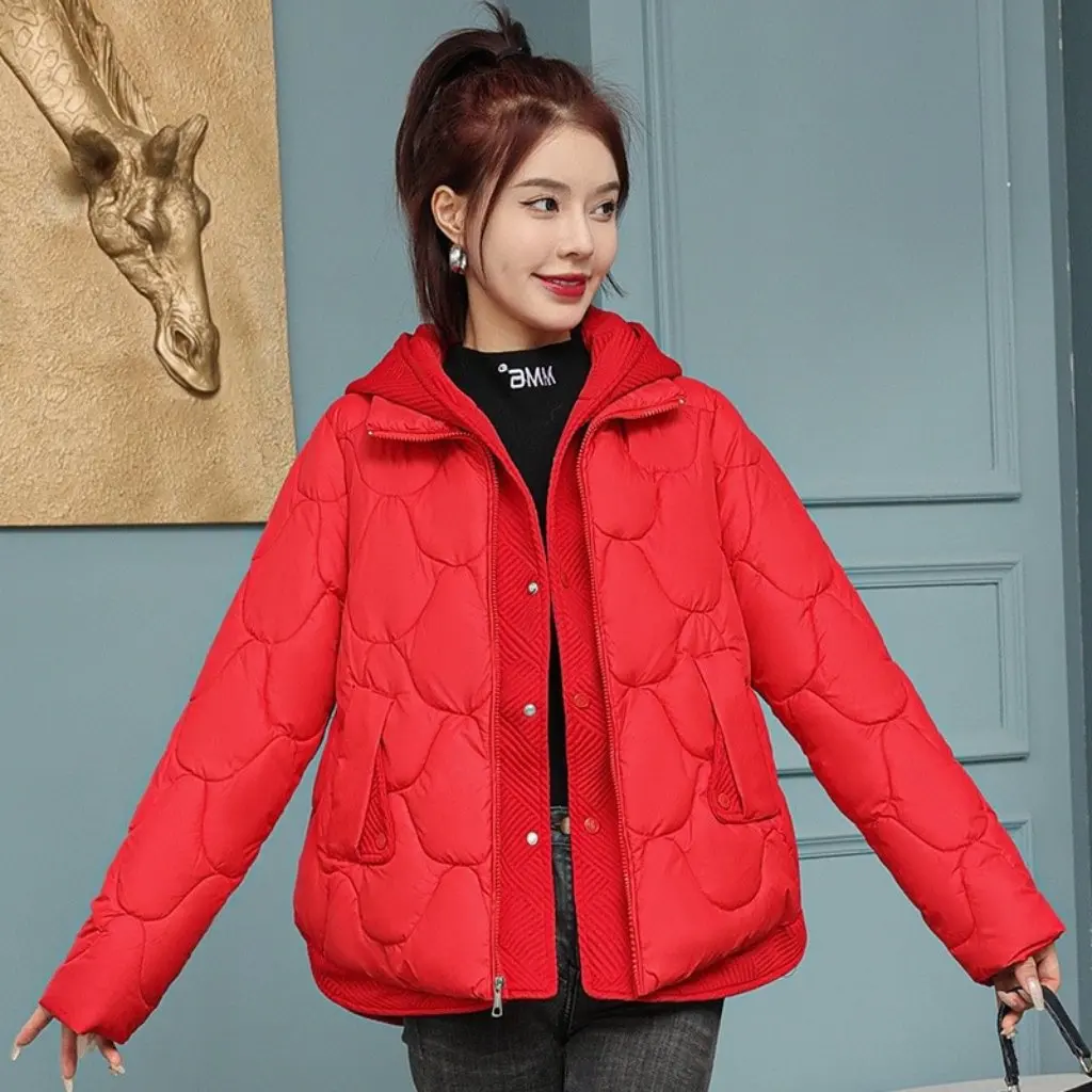 

Slimming down Cotton-Padded Jacket in Stock Fake Two-Piece Hooded Not Bloating Warm Winter Cotton Jacket for Women