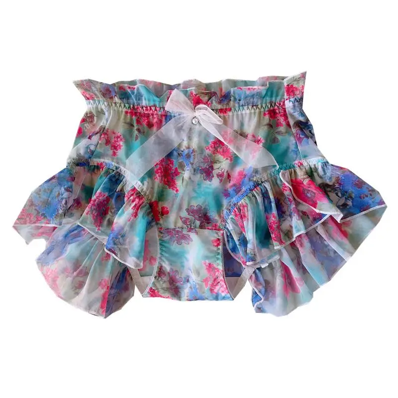 

2026 Big Lace Sweet Gauze Medium and High Waist Women's Underwear Fat Sister 95KG Small Flower Bow Cut Men's Women's Underwear