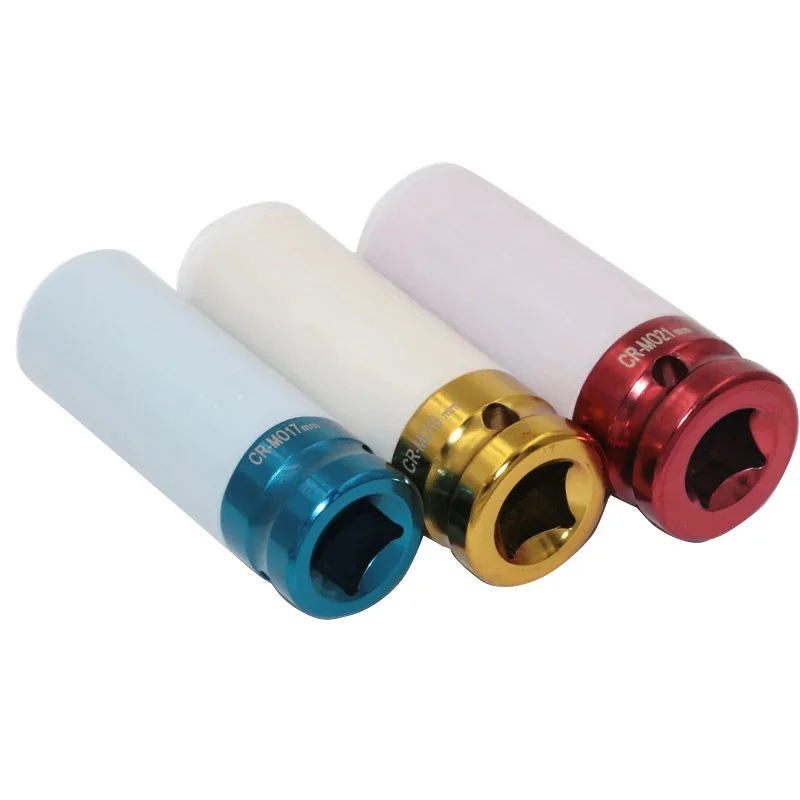 

3 шт., 1/2 дюйма, 17 мм, 19 мм, 21 мм, защитный рукав для автомобильных шин, настенная глубокая ударная гайка, набор головок, инструмент для ремонта автомобиля