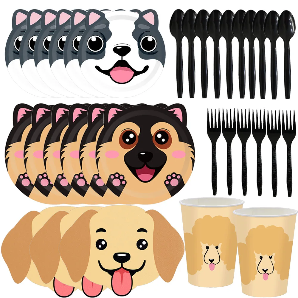 Cartoon Dog Happy Birthday Party Supplies Dog Birthday Cake Cupcake Topper Decorations Banner Latex Ballon Dog Theme Decoration
