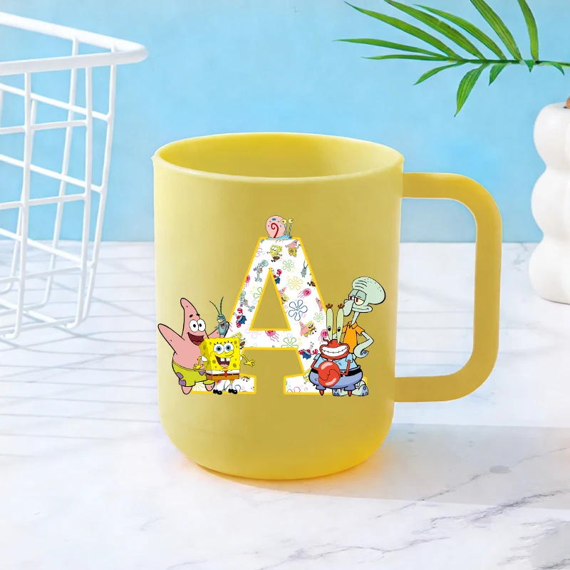 

SpongeBobs Toothbrush Cup Girls Boys Kawaii Letter A-Z Bathroom Accessories Kids Home Gargle Brush Teeth Mug Children Gift New