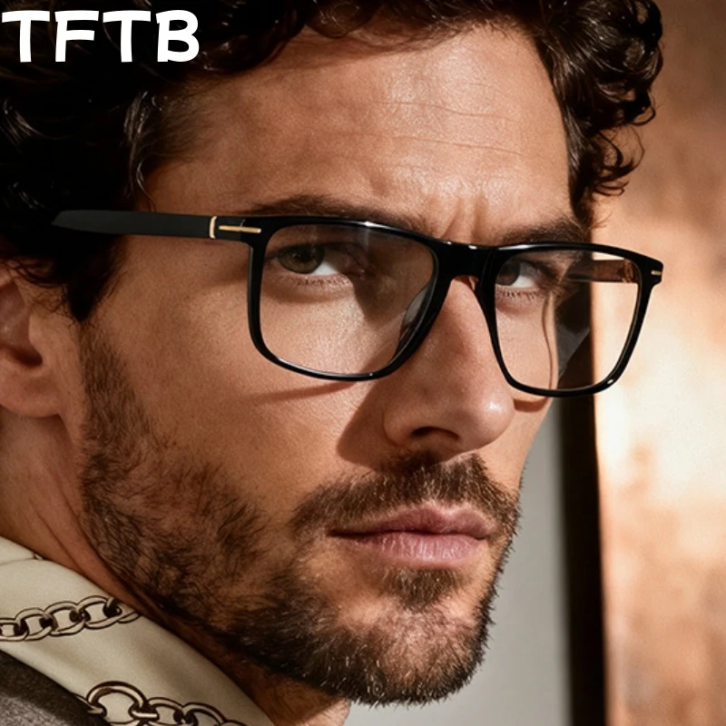

TFTB Fashion Simple Men's Eyeglasses Frame TR90 Acetate Business Ultra light Retro Square Optical Prescription Glasses F32206