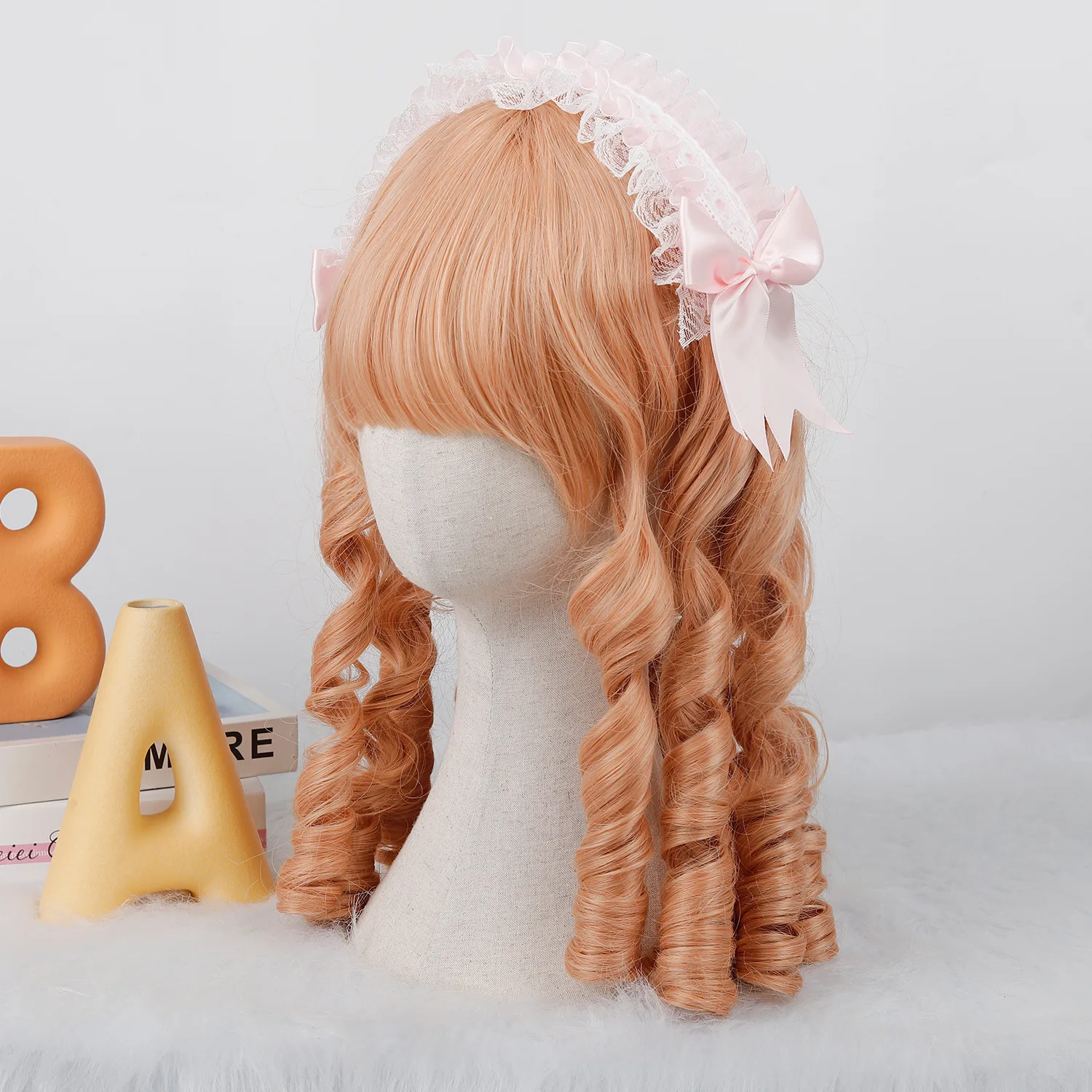Jeedou Cosplay Lolita Wigs For Girls Ladies Retro Vertical Spiral Roman Curls Hair Brown Blonde Color Synthetic Wig Party Use