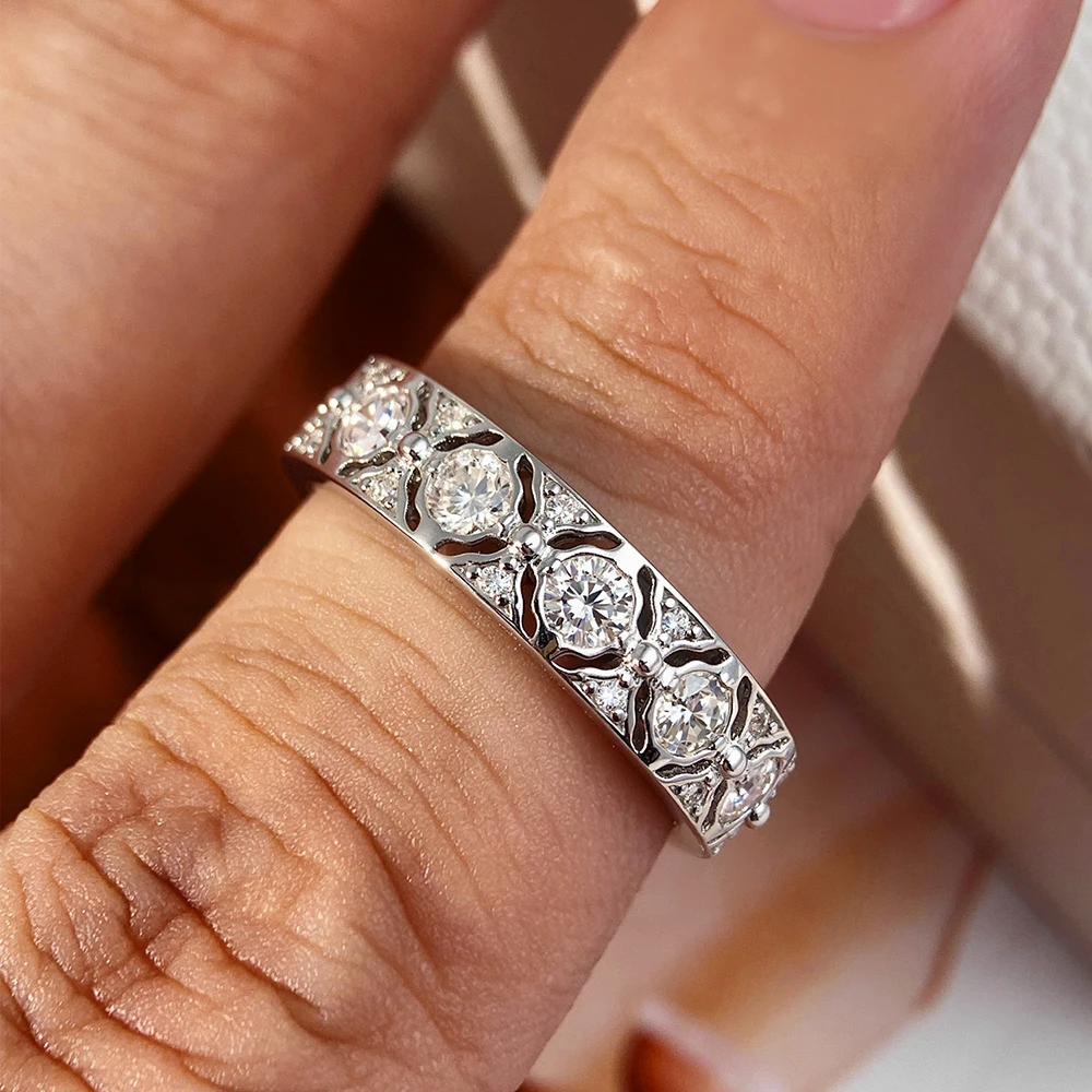 FEOBUR 1.32cttw D اللون جميع خواتم مويسانيتي للنساء 100% S925 فضة واسعة الخلود الزفاف الفرقة الحد الأدنى مجوهرات