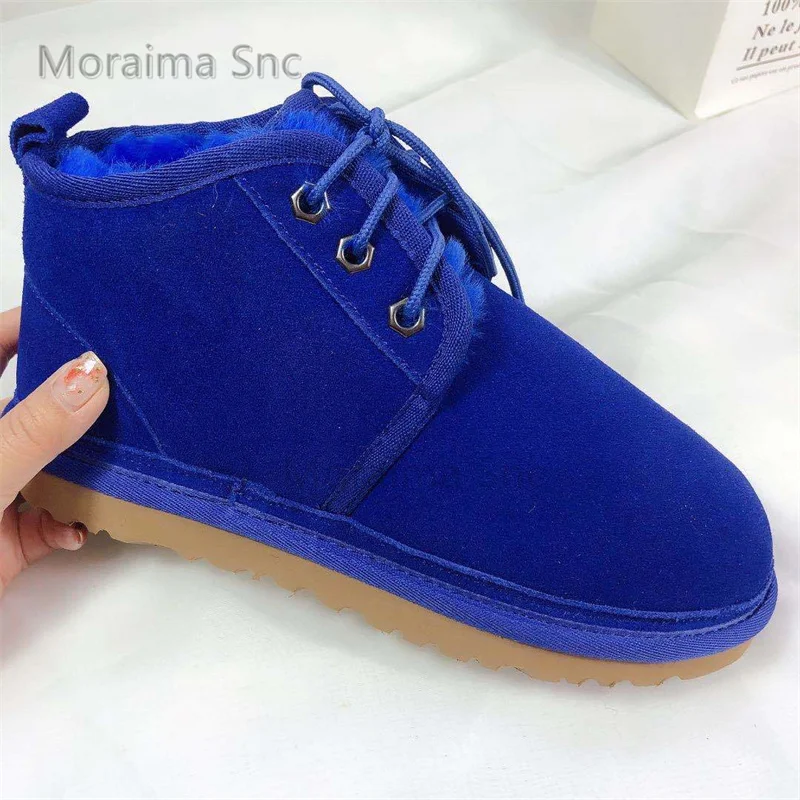 Couples Casual Cotton Shoes Women Suede Wool Warm Snow Boots Winter Plush Thicken Lace Up Lazy Shoes Man Multicolor Ankle Boots