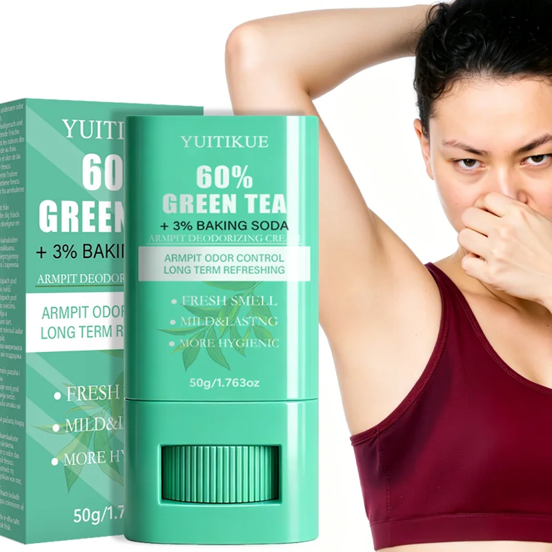 60% Green Tea Baking Soda Armpit Deodorant Stick Long Lasting Refreshing Underarm Odor Control Mild Hygienic Deodorizing Cream