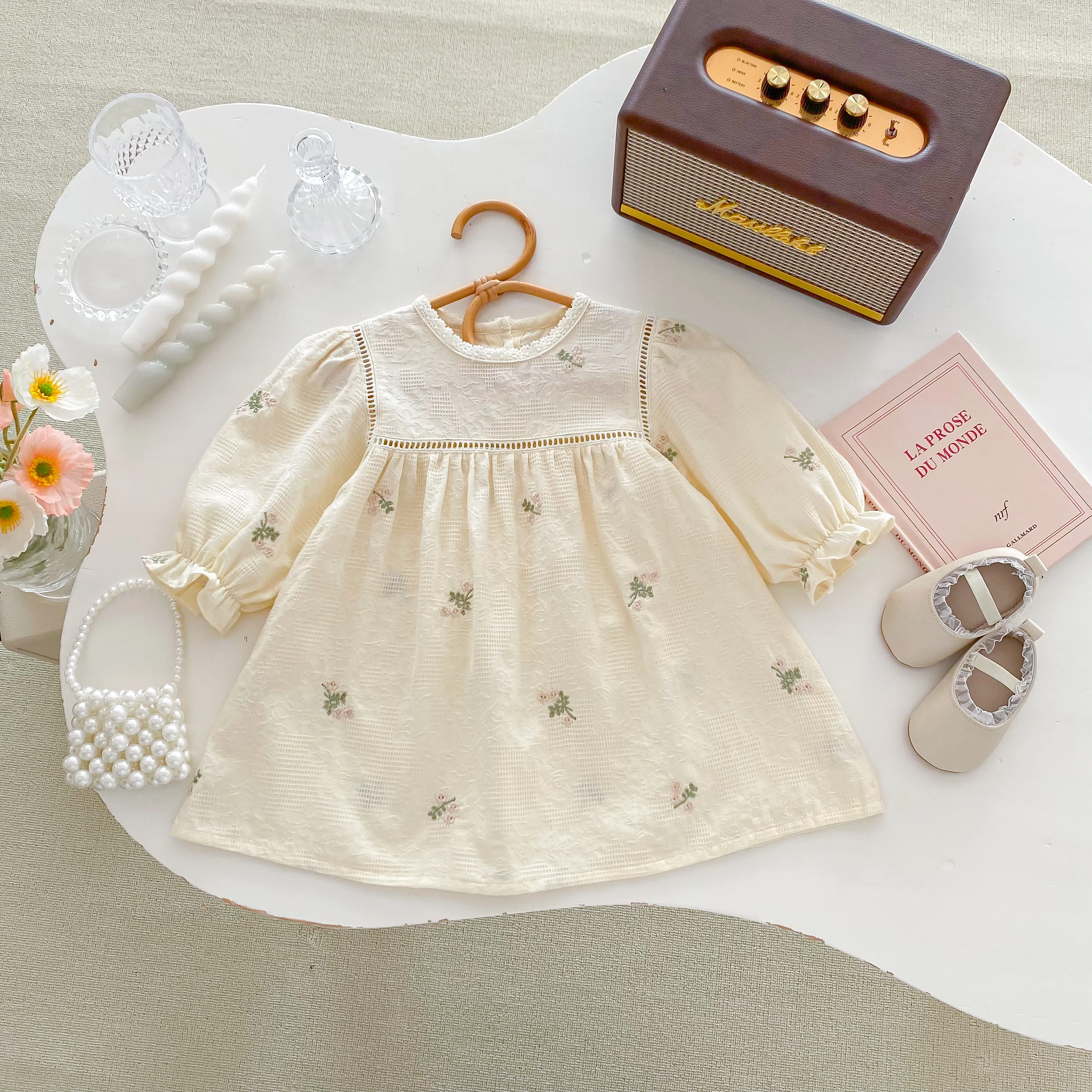 Girls' Korean-style Spring and Autumn Floral Long-sleeve Princess Dress, Trendy Baby and Toddler Dress