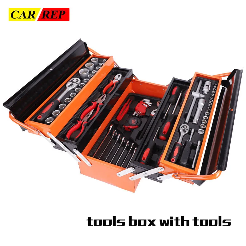 Hot Sale Universal 168-piece Iron Box Tool Set 3-layer Hand Carry Hardware Kit Auto Repair Ratchet Wrench Locker