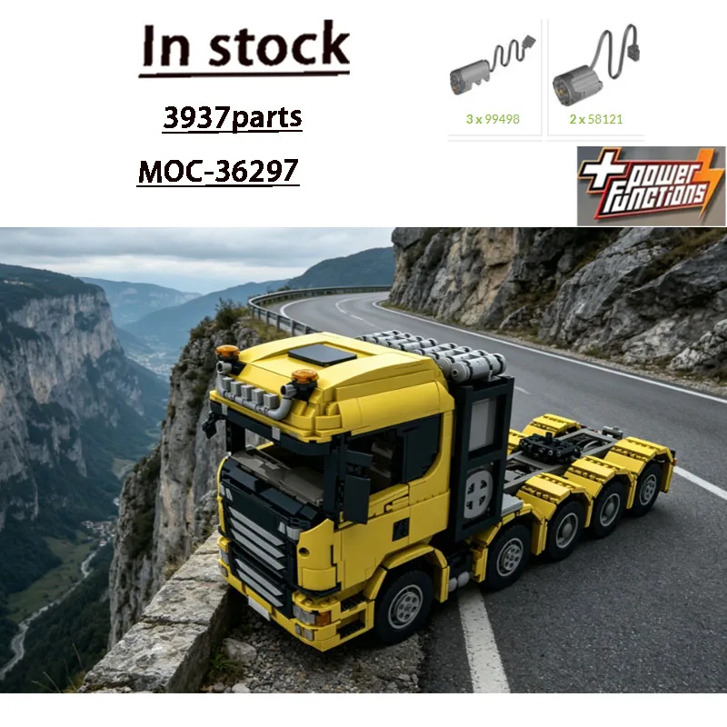 Building Blocks Yellow MOC-36297 City Freight 10x4 Heavy Semi-Trailer Truck 3937 Pieces Birthday Educational New Year Toy Gift