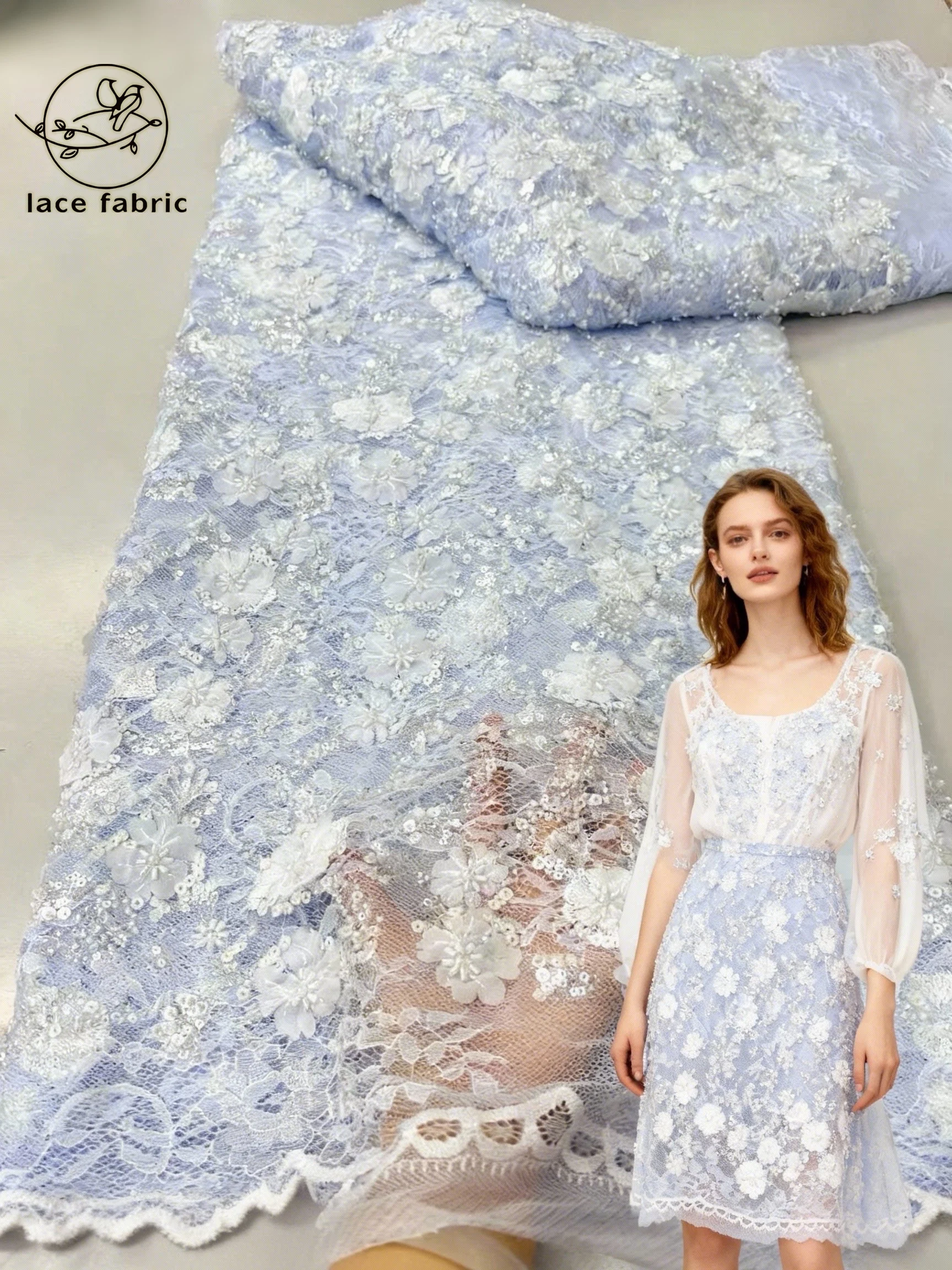 

Wholesale African Sequins Lace Fabric French Embroidery 2026 High Quality Luxury Heavy Beaded Bridal Wedding Lace Dress 5 Yards