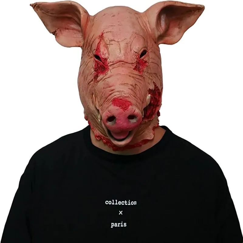 Masque de Tête de Cochon Effrayant en Latex pour Homme, Accessoires de Cosplay, Costume de Carnaval Sanglante, Boucher, Horreur, pour Adulte