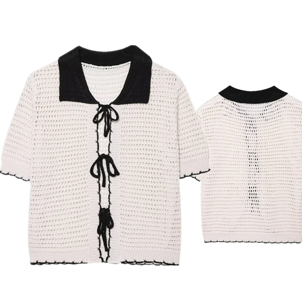 

Jenny&Dave Minimalist Women's Beige Crochet T-shirt Summer Color Short Sleeved Knitted T-shirt Women Top