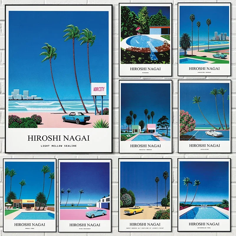 Vintage Nagai Hiroshi Vaporwave Japan Beach City Summer Wall Art Canvas Painting Printing Wall Painting Living Room Decor