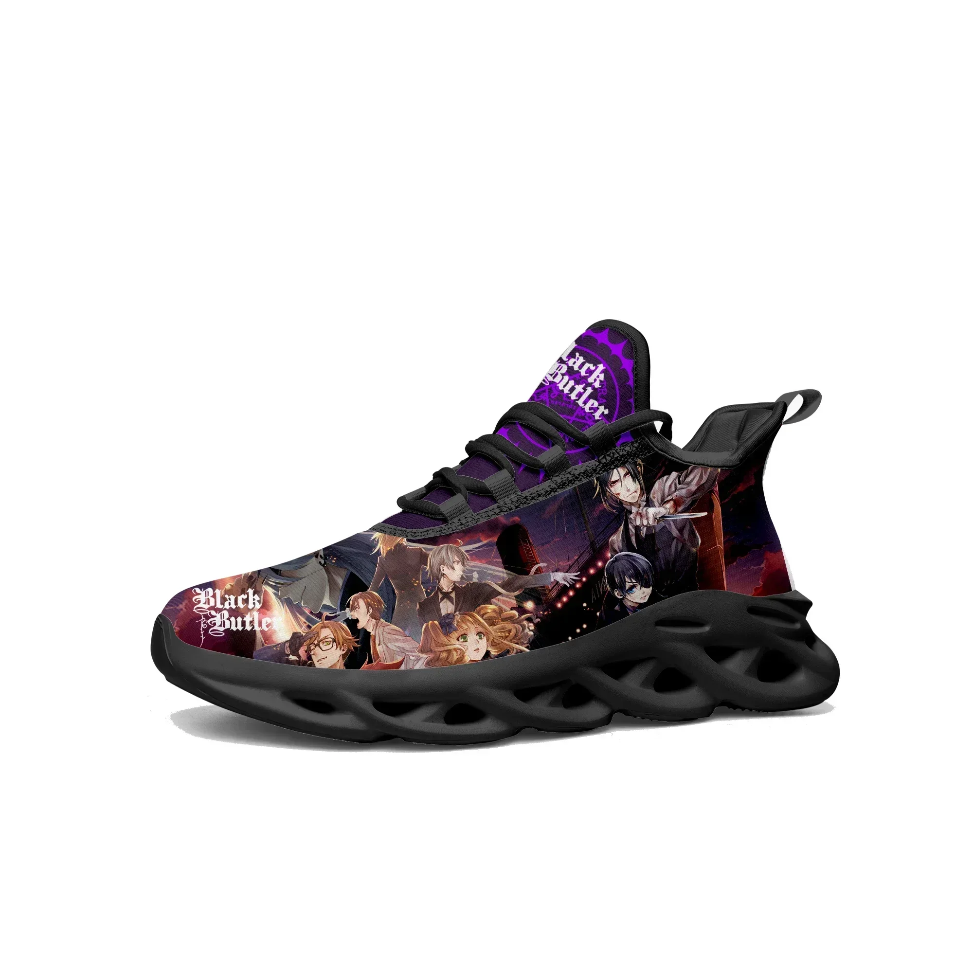 

Кроссовки Black Butler Flats для мужчин, женщин и подростков, спортивная обувь для бега, высококачественная обувь с японским аниме-дизайном, на шнуровке, из сетчатого материала