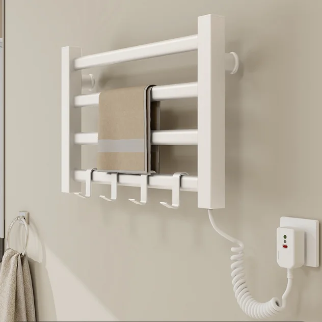 رف مناشف حمام تسخين كهربائي مثبت على الحائط 304 من الفولاذ المقاوم للصدأ قضيب تعليق المناشف رف تجفيف سريع لاستخدام الحمام