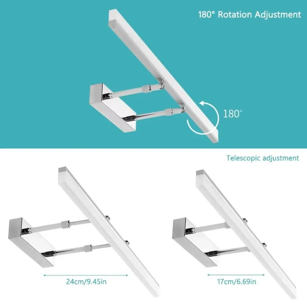 Electroplate 9W 40CM Lampu Dinding LED Dapat Ditarik Tanpa Bor Lampu Cermin Kamar Mandi Antikabut Tahan Air Kabinet Lampu Cermin Rias