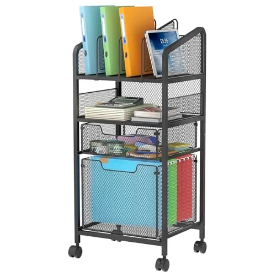 

2 Drawer File Cabinet with Adjustable Dividers 4-Tier Mobile Vertical Filing Cabinet on Lockable Wheels Hanging File Organizer