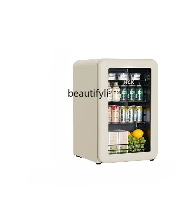 Small ice bar transparent refrigerator, beverage tea household living room leaf small retro refrigerator