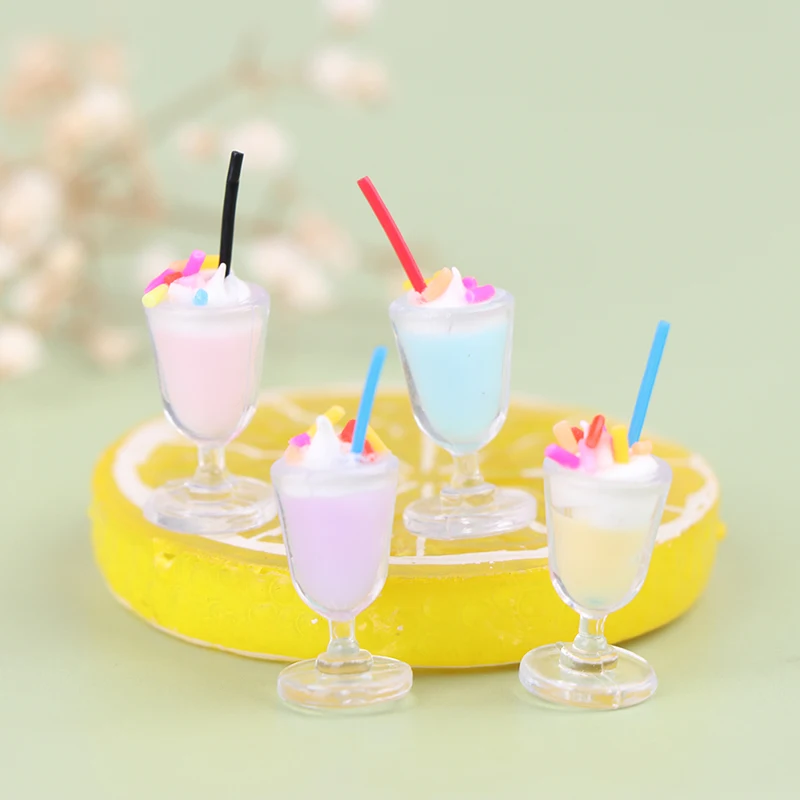 Random Color 4Pcs/set Dollhouse Miniature Ice Cream Cup Model Mini Drink Pretend Play Toys Doll Accessories