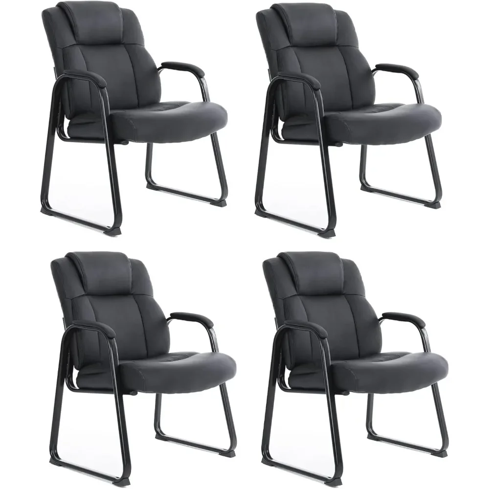 Silla de oficina grande y alta, silla de recepción de cuero de 400 libras con reposabrazos acolchado unido, asiento ancho, base de trineo, silla de escritorio sin ruedas