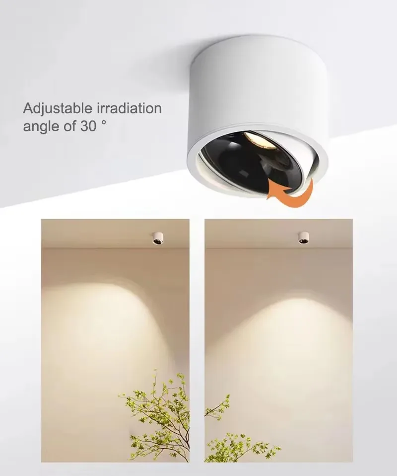 Adjustable LED spotlight with adjustable angle COB ultra bright tube light, surface mounted small ceiling light, indoor lighting