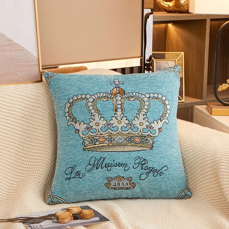 

45*45cm Chenille Cushion Cover Crown Embroidered Jacquard Pillow Case Home Decorative Letter Pillowcase Office Sofa Pillow Cover