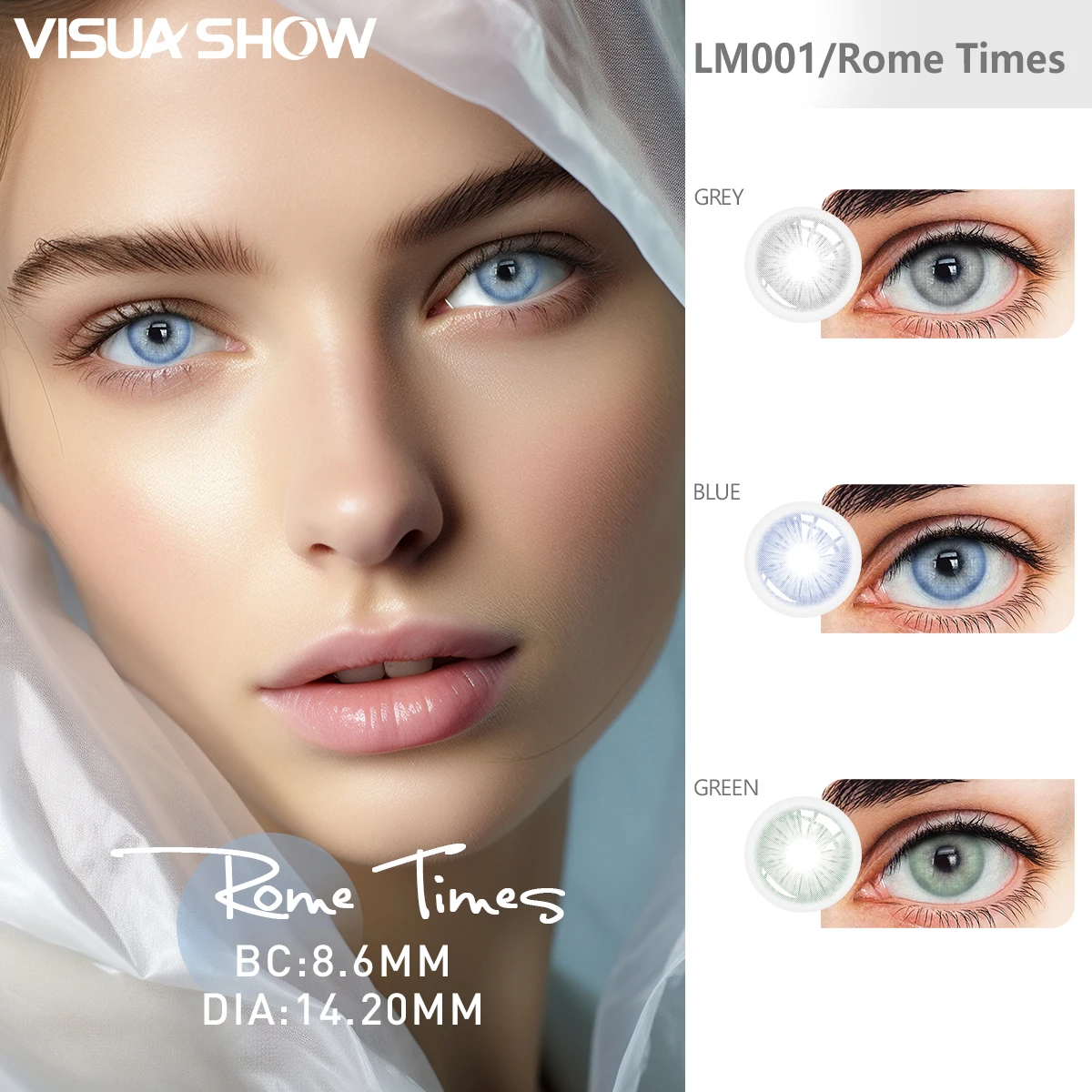 Цветные контактные линзы для близорукости VISUASHOW Rome Times, от-1,00 до-, 2 шт. в год, цветные контакты для красоты, цветные контактные линзы