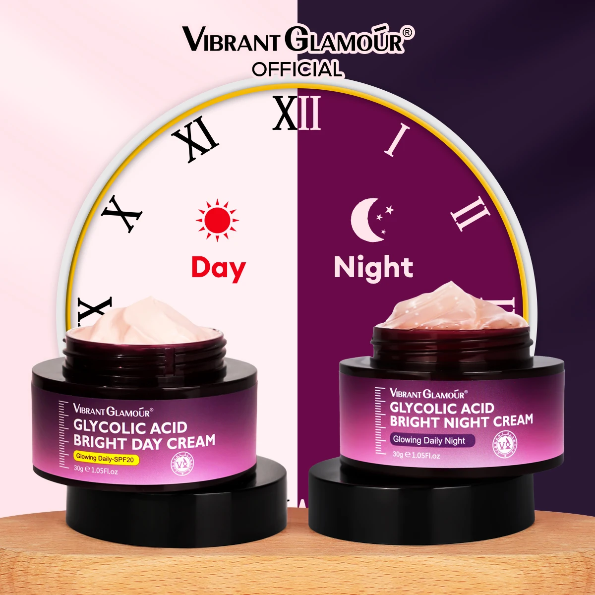 Glycolic Acid Day Cream +  Night Cream Fades Dark Spots UV SPF20+ Brightens Skin Tone Anti-Aging Fine Lines Repair Skin Care