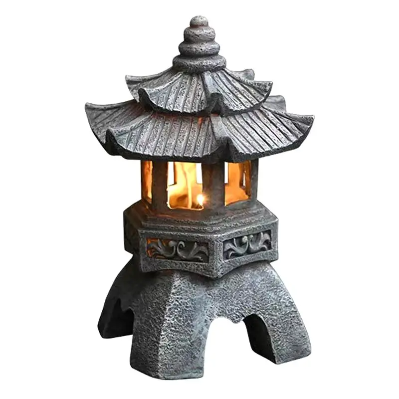 

Garden Accessory Ornament Solar Powered Resin Pagoda Lantern Palace Lanterns Tower Statue Solar Lamp Garden Decor C Durable-A68E