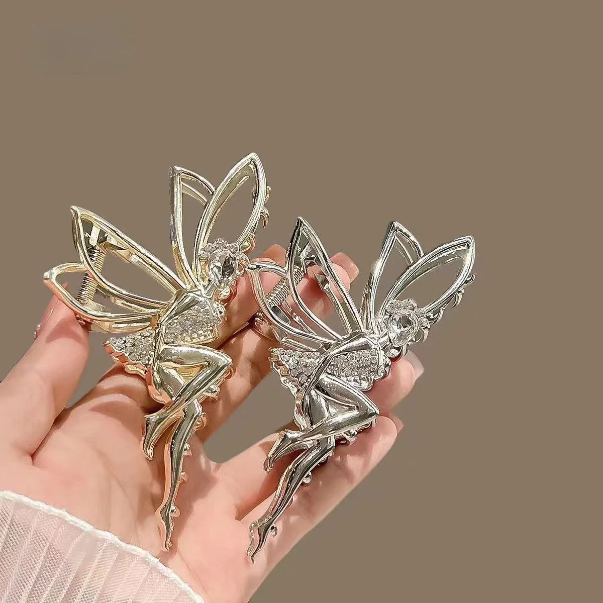 Creative Design Elf Wings Metal Hair Claw for Women Crab Clip Hairpin Crystal Zircon Hair Accessories Wedding Bride Jewelry Gift