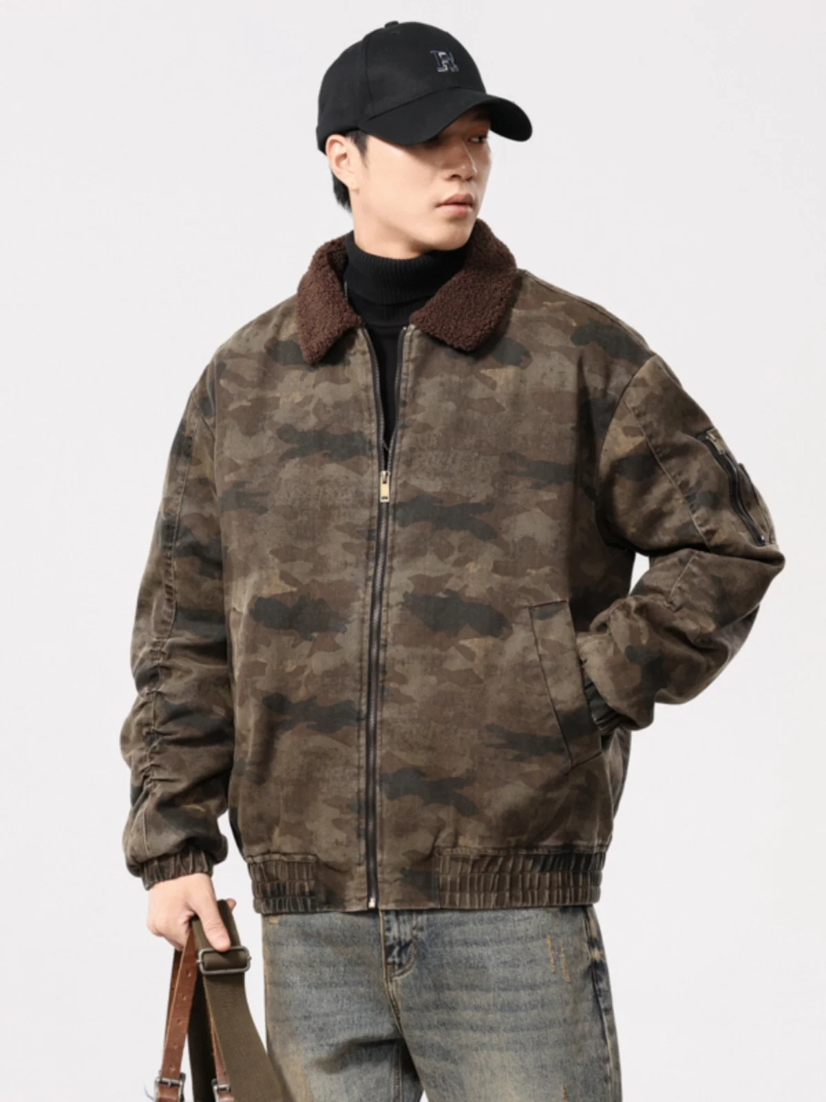 

Retro American Lamb Velvet ort Camouflage Cotton Jaet Men Winter New Loose Collar Cotton Coat Youth Faion Autumn Winter