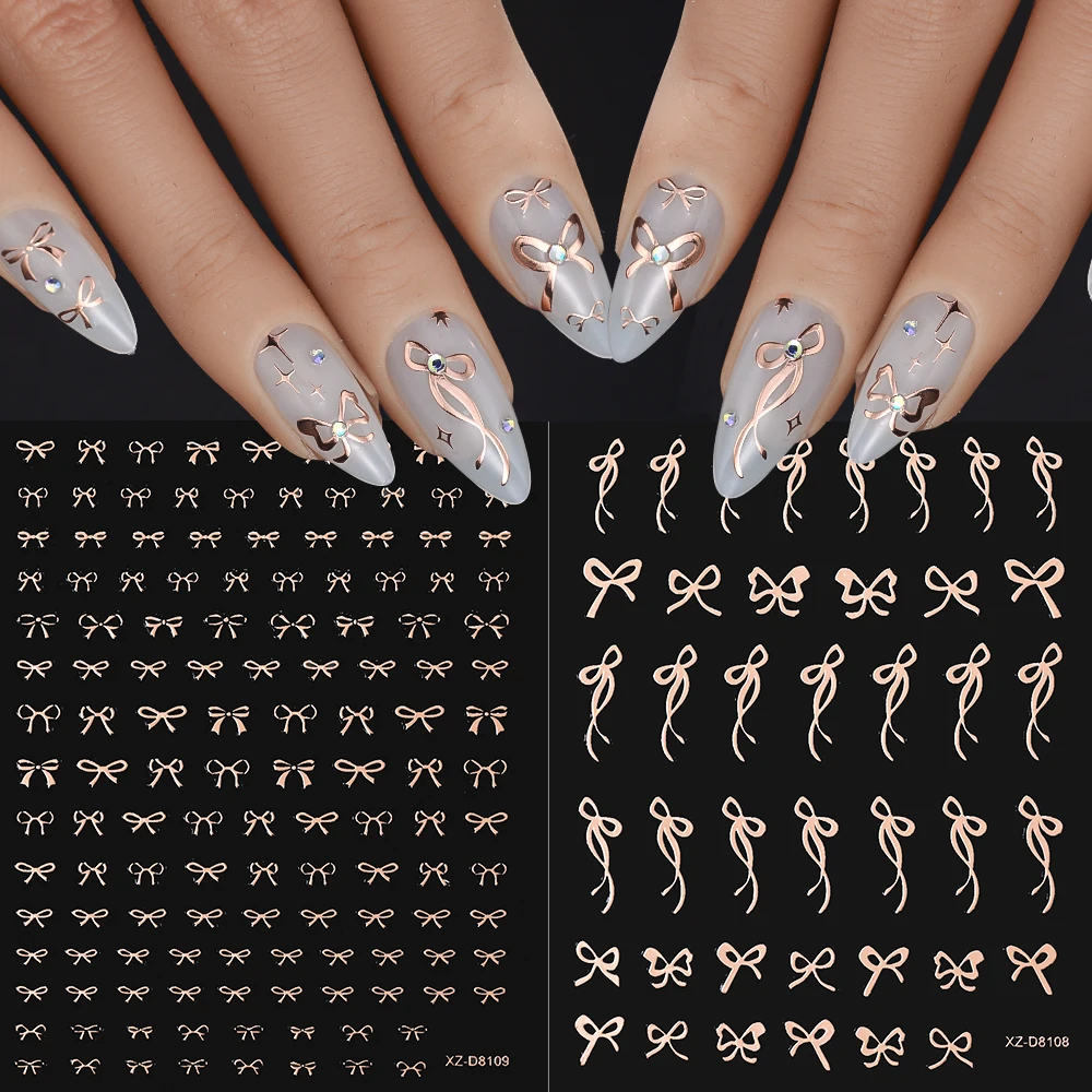 12 個 3D ローズゴールドスタームーンちょう結びネイルアートステッカーボヘミア太陽の葉自己粘着ネイルスライダー豪華なマニキュアデカール