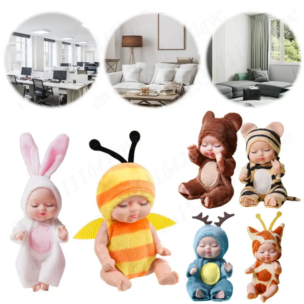 1/6 Pcs 11cm Mini Reborn Baby Doll Cute Sleeping Baby Series Doll with Animal Clothes Kids Girls Toys for Children Birthday Gift