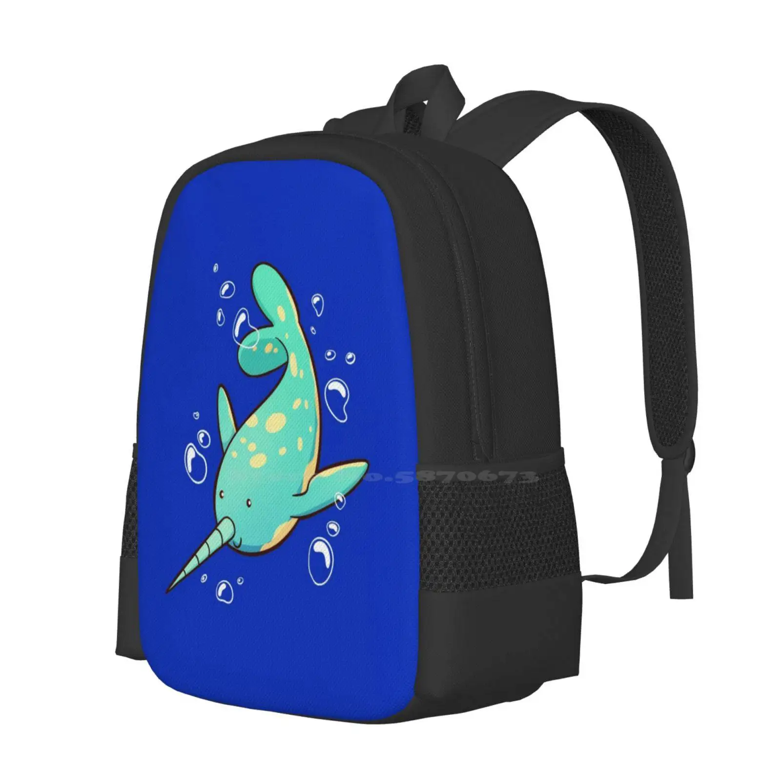 Narwhal Large Capacity School Backpack Laptop Bags Narwhal Unicorn Sea Ocean Marine Fish Animal Bubbles