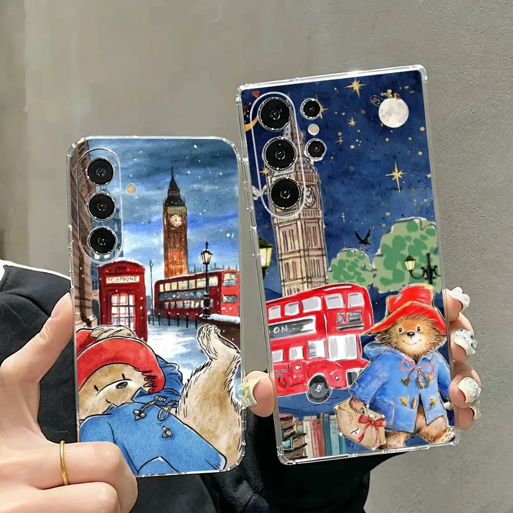L-Lodon Bear Paddington Cartoon  Phone Case For Samsung S25,S24,S21,S22,S23,S30,Ultra,S20,Plus,Fe Transparent