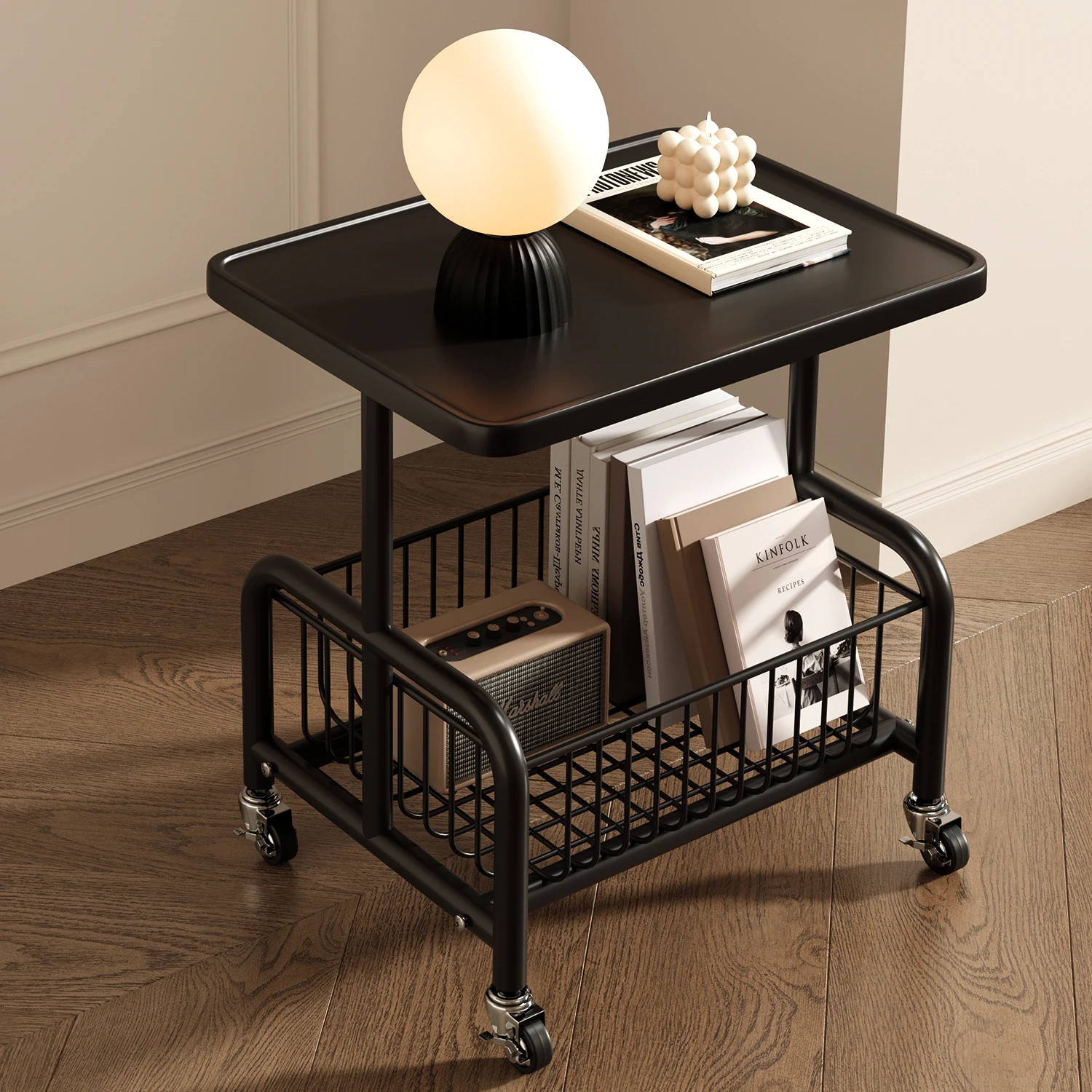 Bedside Cabinet Storage Rack Bedroom Movable Sofa Side Table Living Room Small Cart With Wheels Easy To Use